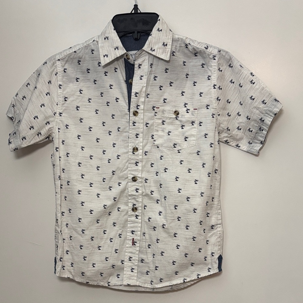 Stylish White and Blue Patterned Kids' Button Down Shirt